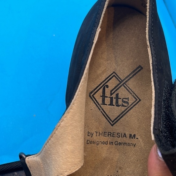 Fits By Theresia M Nubuck Leather Wedge Sandals Genua Two Strap 5  Women’s black - Picture 4 of 9